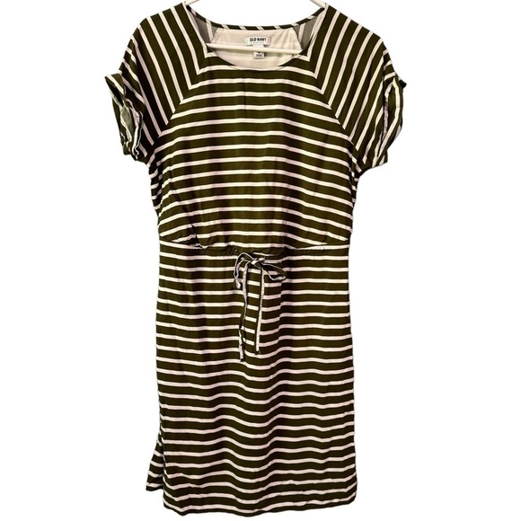 🔹5/$25🔹 Old Navy Women’s Olive Green Striped Waisted Shirt Dress. Medium - Picture 1 of 11